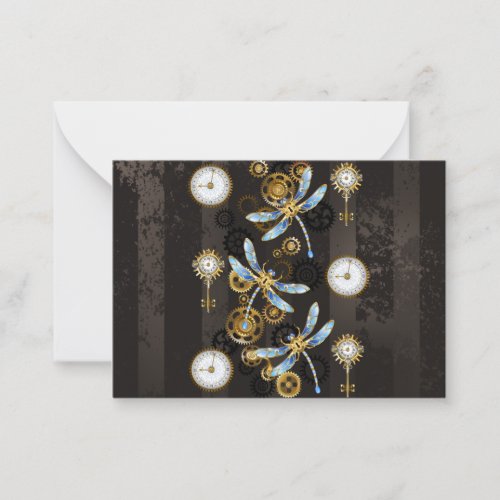 Steampunk Dragonflies on brown striped background Note Card