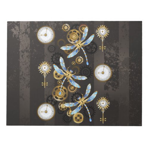 Steampunk Dragonflies on brown striped background Notepad