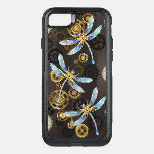 Steampunk Dragonflies on brown striped background OtterBox Commuter iPhone SE/8/7 Case