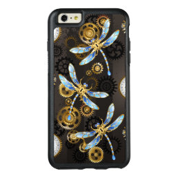 Steampunk Dragonflies on brown striped background OtterBox iPhone 6/6s Plus Case