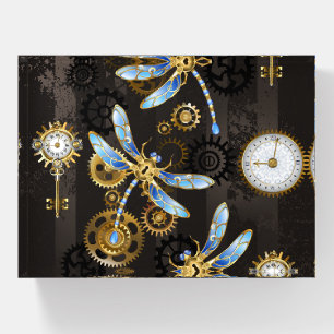 Steampunk Dragonflies on brown striped background Paperweight