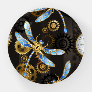 Steampunk Dragonflies on brown striped background Paperweight
