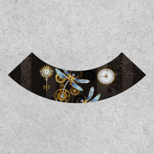 Steampunk Dragonflies on brown striped background Patch