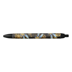 Steampunk Dragonflies on brown striped background Pen