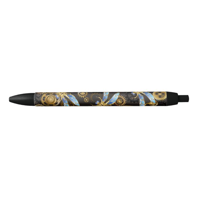Steampunk Dragonflies on brown striped background Pen (Front)