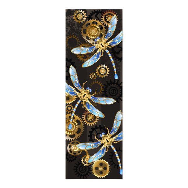 Steampunk Dragonflies on brown striped background Photo Print (Front)