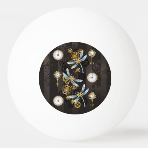 Steampunk Dragonflies on brown striped background Ping Pong Ball