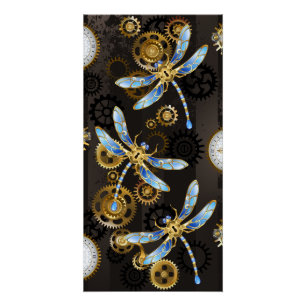 Steampunk Dragonflies on brown striped background Poster