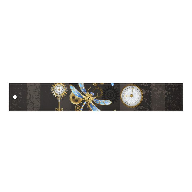 Steampunk Dragonflies on brown striped background Ruler (Front)