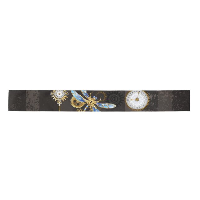Steampunk Dragonflies on brown striped background Satin Ribbon (Front)