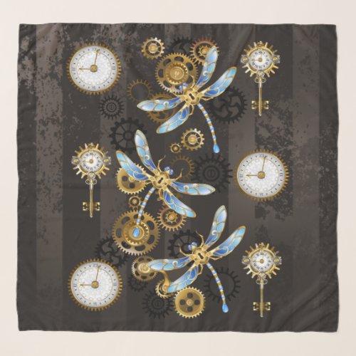 Steampunk Dragonflies on brown striped background Scarf