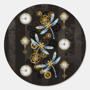 Steampunk Dragonflies on brown striped background Sign