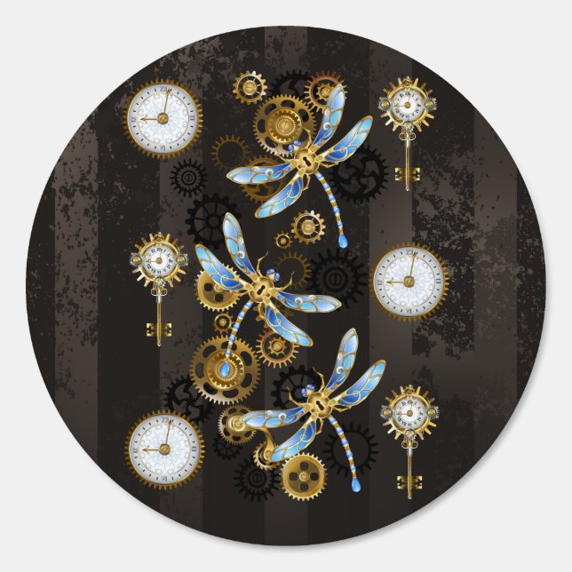 Steampunk Dragonflies on brown striped background Sign (Front)