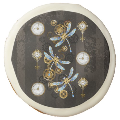 Steampunk Dragonflies on brown striped background Sugar Cookie