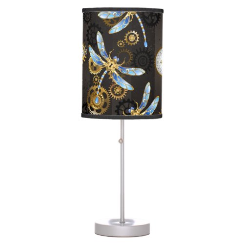 Steampunk Dragonflies on brown striped background Table Lamp