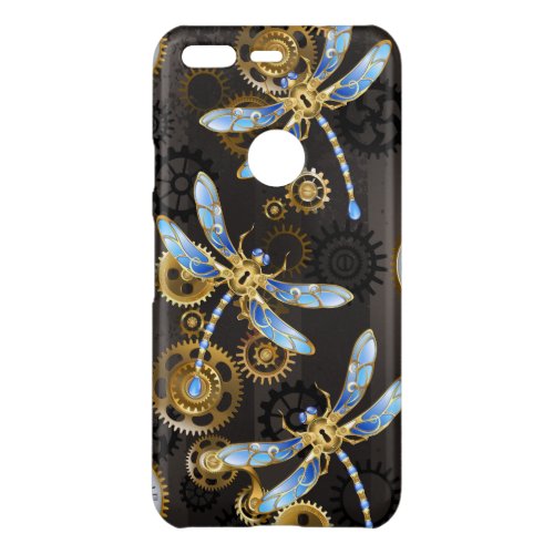 Steampunk Dragonflies on brown striped background Uncommon Google Pixel Case