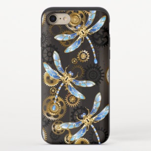 Steampunk Dragonflies on brown striped background iPhone 8/7 Slider Case