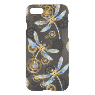 Steampunk Dragonflies on brown striped background iPhone SE/8/7 Case