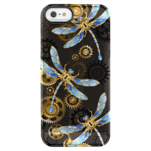 Steampunk Dragonflies on brown striped background Clear iPhone SE/5/5s Case
