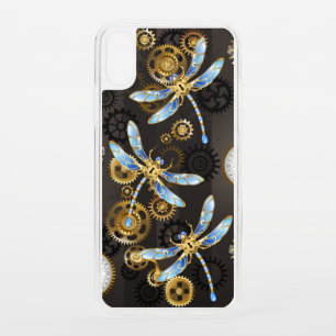 Steampunk Dragonflies on brown striped background iPhone XS Case