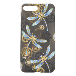 Steampunk Dragonflies on brown striped background iPhone 8 Plus/7 Plus Case