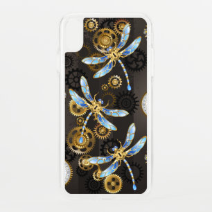 Steampunk Dragonflies on brown striped background iPhone XS Max Case