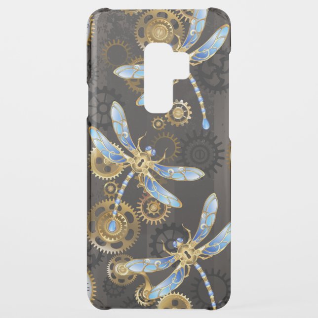 Steampunk Dragonflies on brown striped background Uncommon Samsung Galaxy Case (Back)