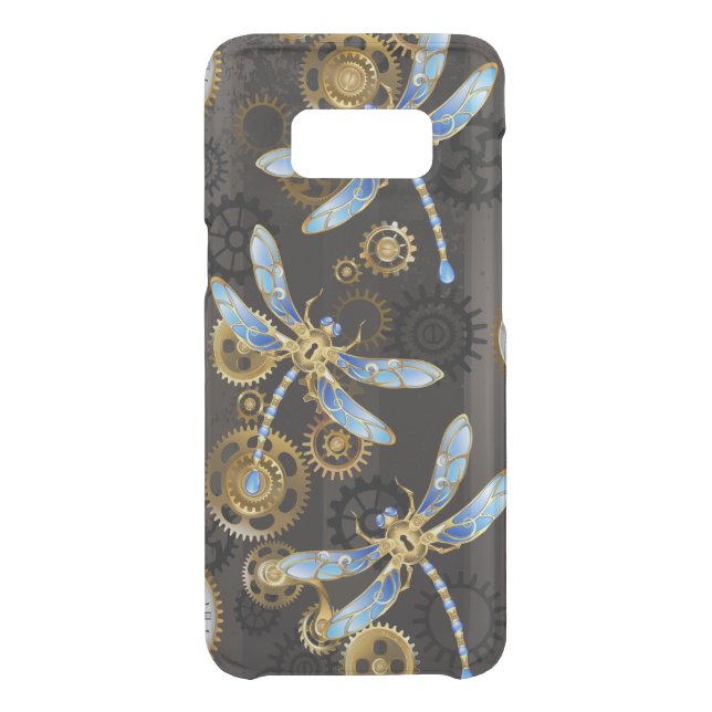 Steampunk Dragonflies on brown striped background Uncommon Samsung Galaxy Case (Back)