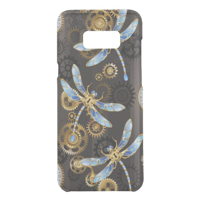 Steampunk Dragonflies on brown striped background Uncommon Samsung Galaxy Case (Back)