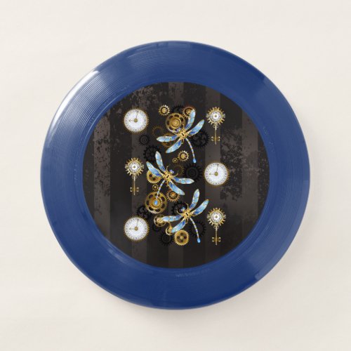 Steampunk Dragonflies on brown striped background Wham_O Frisbee