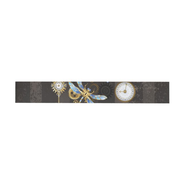 Steampunk Dragonflies on brown striped background Wrap Around Address Label (Individual)
