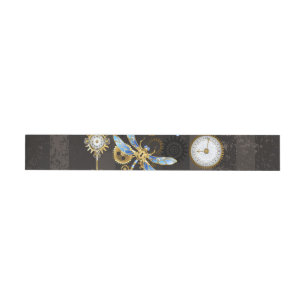 Steampunk Dragonflies on brown striped background Wrap Around Label