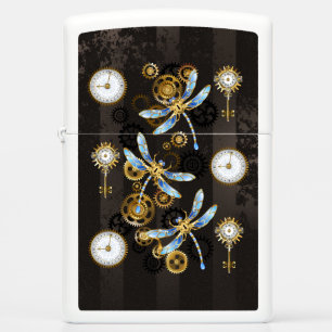 Steampunk Dragonflies on brown striped background Zippo Lighter