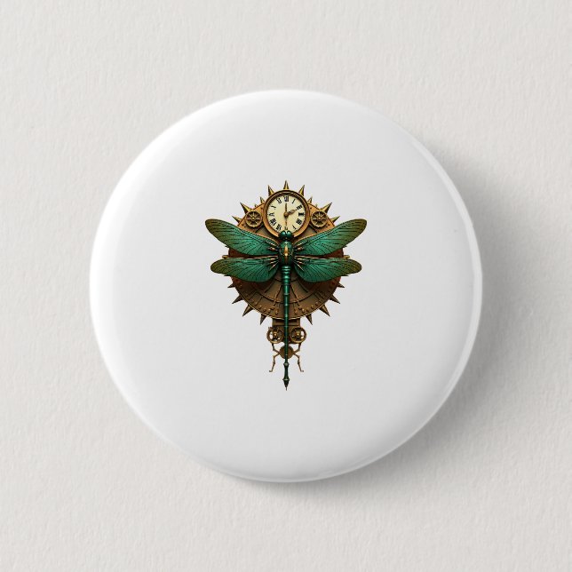 Steampunk Dragonfly Victorian Art Mechanical Steam Button (Front)