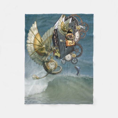 Steampunk Dragons  Dolphins Panel Wall Art Fleece Blanket