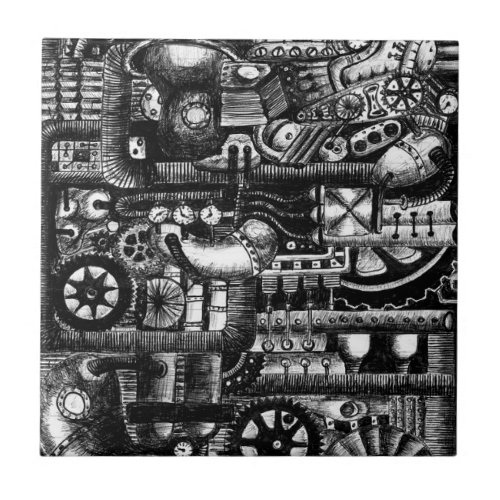 steampunk draw machinery cartoon mechanism pattern tile