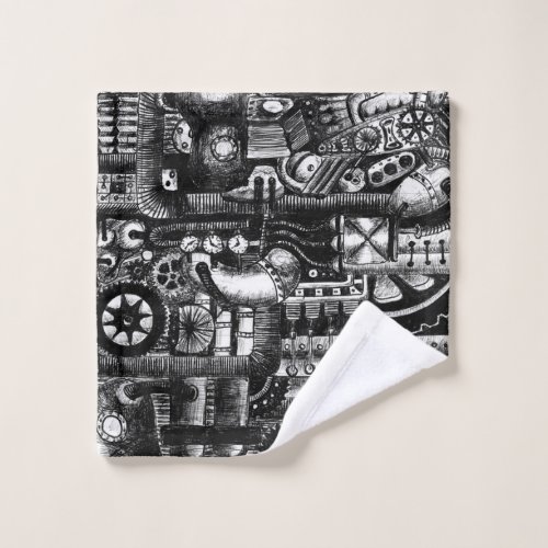 steampunk draw machinery cartoon mechanism pattern wash cloth