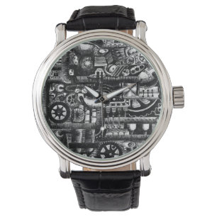 steampunk draw machinery cartoon mechanism pattern watch
