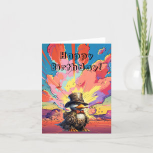 Steampunk Duck In Front Of A Cartoon Explosion Letterpress Thank You Card