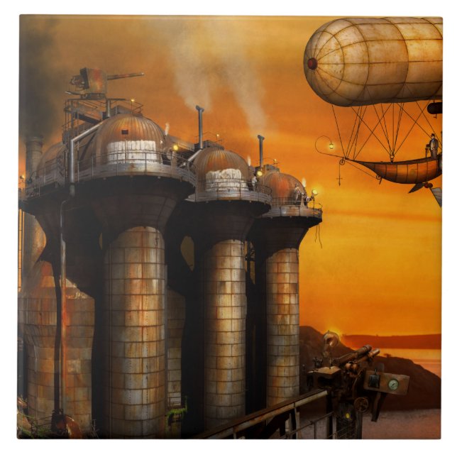 Steampunk - Dystopia - The outpost Ceramic Tile (Front)