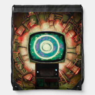 Steampunk Dystopian Propaganda Box TV Drawstring Bag