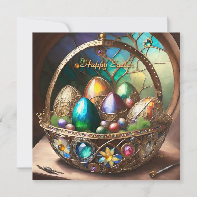 Steampunk Easter Basket Filled With Colorful Eggs (Front)
