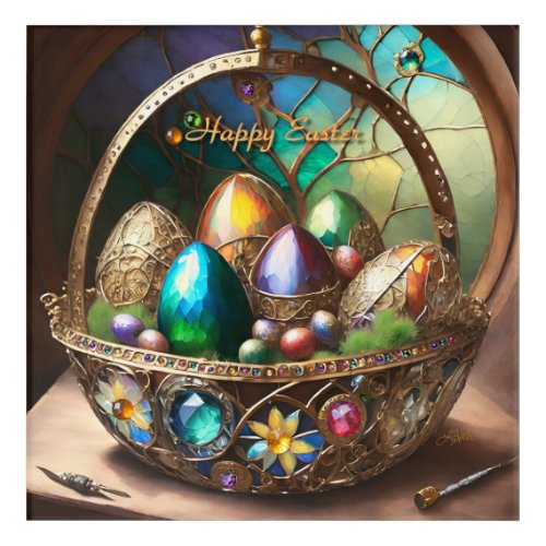 Steampunk Easter Basket Filled With Colorful Eggs Acrylic Print