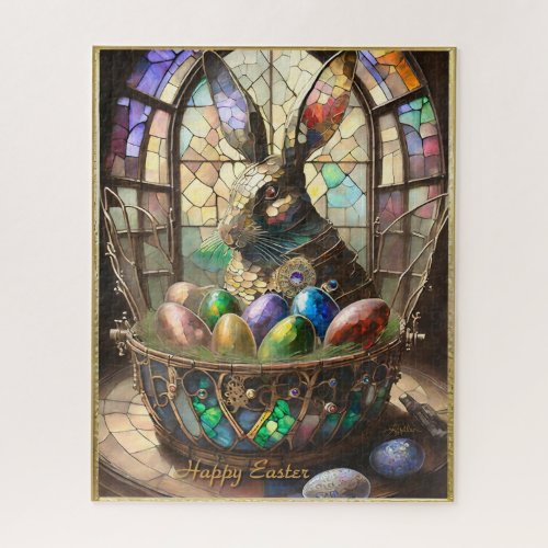 Steampunk Easter Bunny and Colorful Eggs in Basket Jigsaw Puzzle