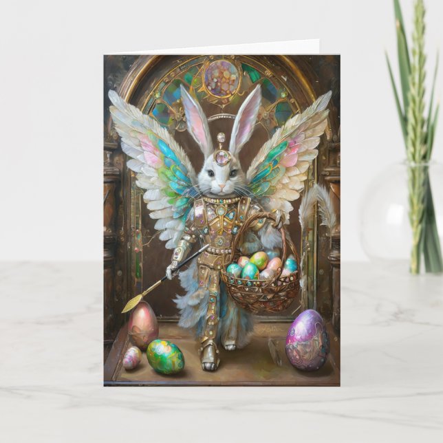 Steampunk Easter Bunny Angel Knight Card (Front)