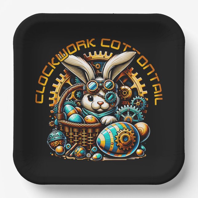 Steampunk Easter Bunny Paper Plates (Front)
