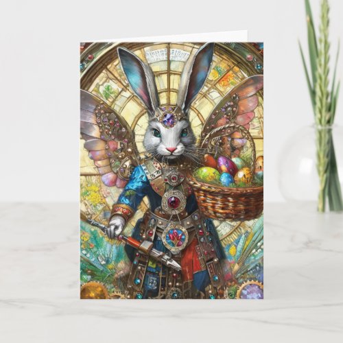 Steampunk Easter Bunny Warrior Angel Card