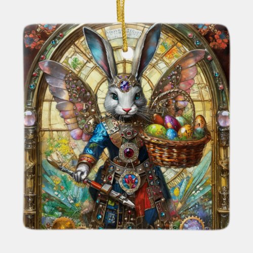 Steampunk Easter Bunny Warrior Angel Ceramic Ornament
