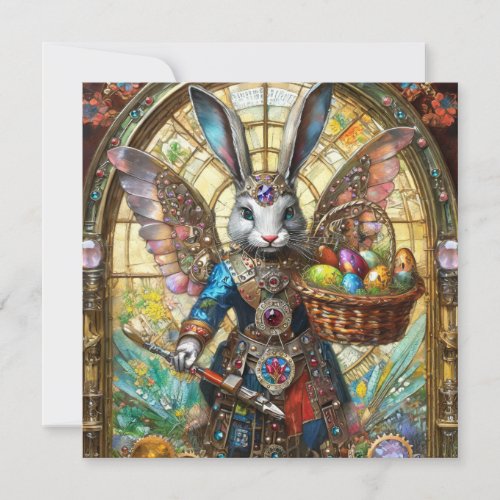 Steampunk Easter Bunny Warrior Angel Holiday Card