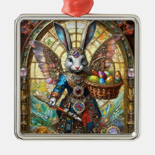 Steampunk Easter Bunny Warrior Angel Metal Ornament